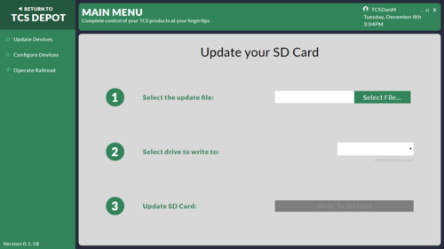 TCS DEPOT Screenshot - update SD card